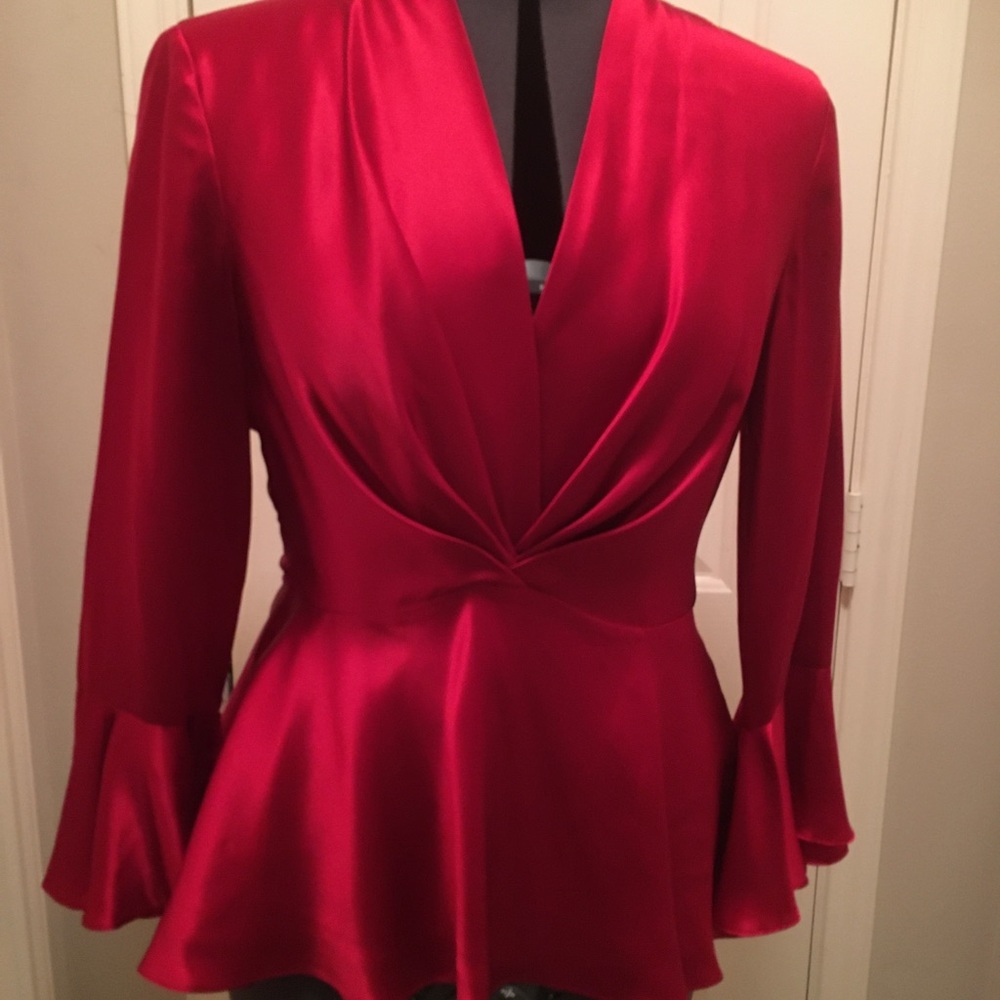 Hi Low V-Neck Blouse with flare Sleeve